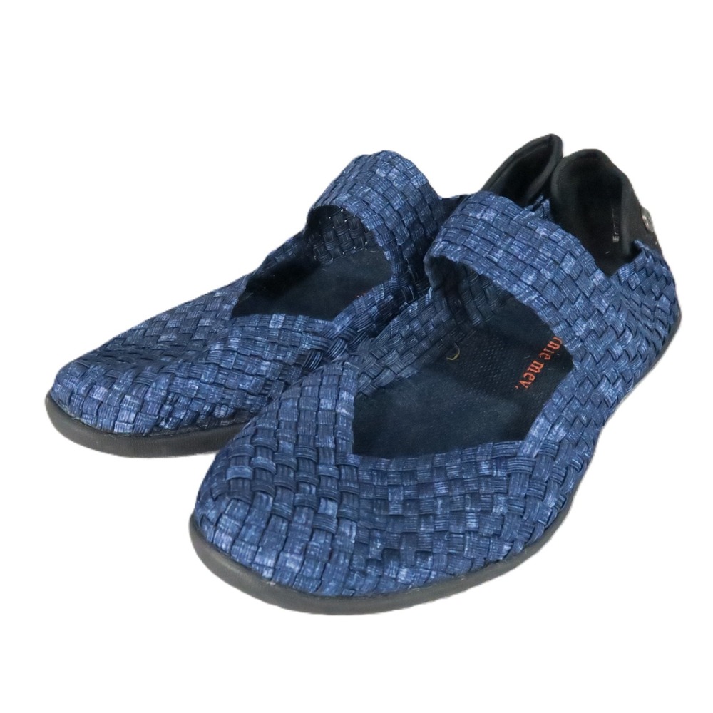 Bernie Mev Cuddly Mary Jane Flats Size 39 US 8 Blue Woven Elastic Comfort Shoe
